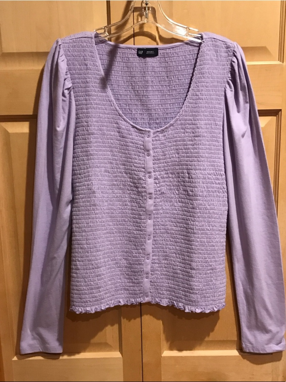New GAP Lilac Smocked Button-Front Long Sleeve Blouse